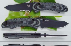 美国蝴蝶BENCHMADE 950SBK黑色半齿蝶纹G-10柄折刀