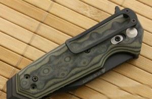 HOGUE 美国霍格刀具 34228 带刀鳍黑色涂层几何头折刀 绿色G-mascus图案手柄贴片