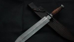 瑞典粉末纯手工锻造大马士革钢+铁力木榴 双刃剑