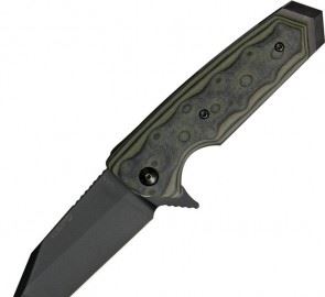 HOGUE 美国霍格刀具 34228 带刀鳍黑色涂层几何头折刀 绿色G-mascus图案手柄贴片