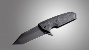 HOGUE 美国霍格刀具 34229带刀鳍黑色涂层几何头折刀 灰色G-mascus图案手柄贴片